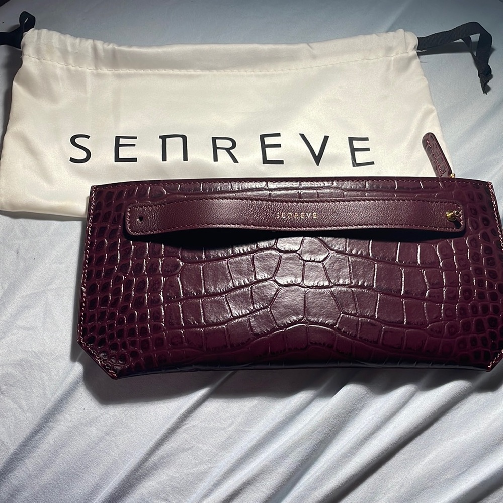 Senreve Croc-Embossed Leather Wristlet in Deep Wine